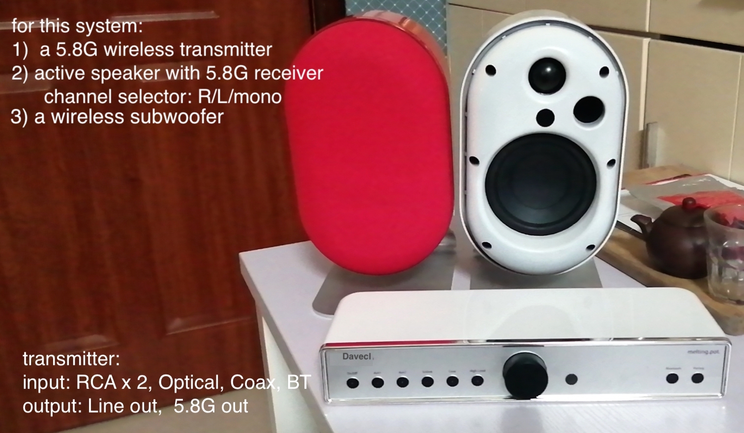 Davecl 5.8gワイヤレススピーカー